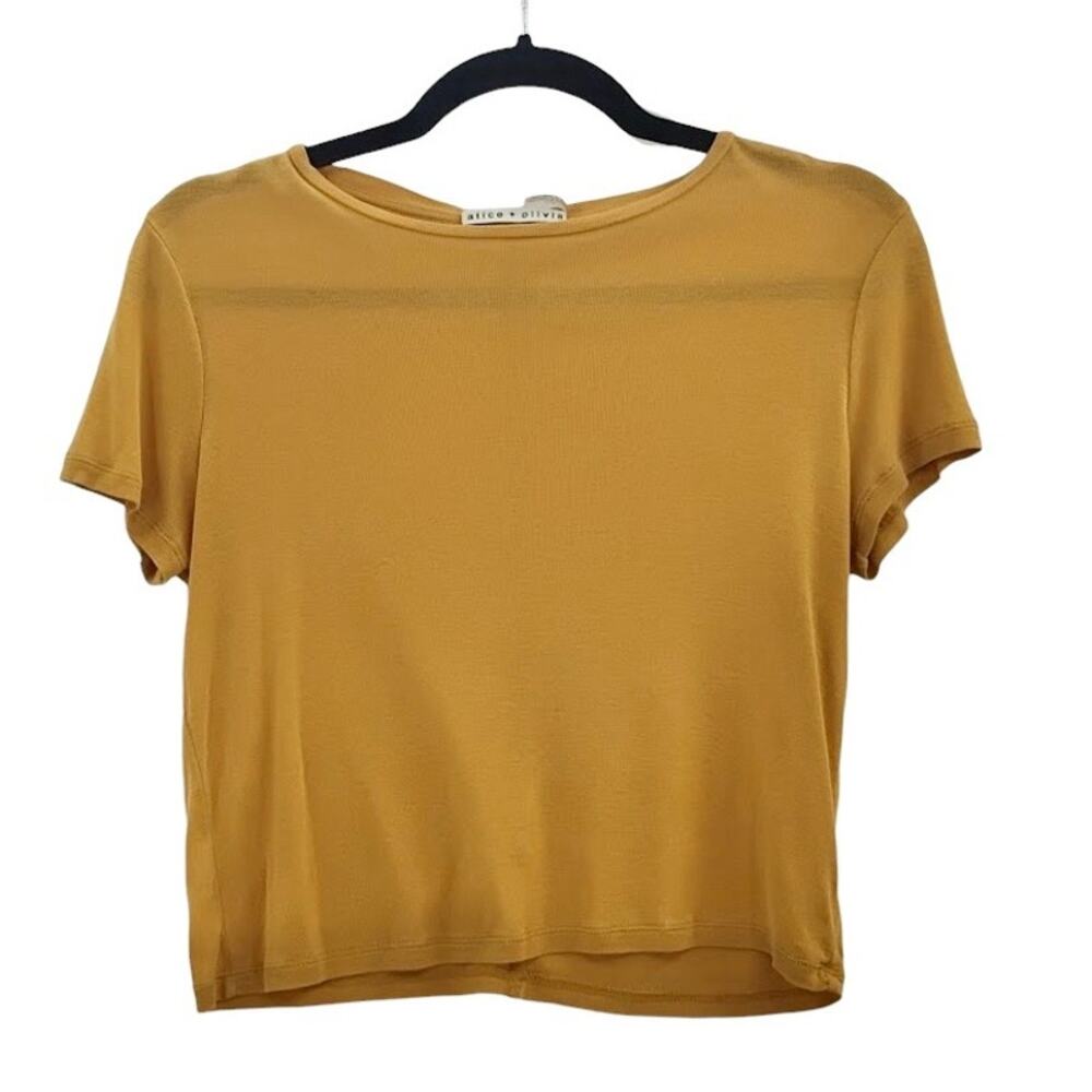 Alice + Olivia Cindy Cropped Tee Mustard Yellow Gold Short Sleeves Lyocell XS